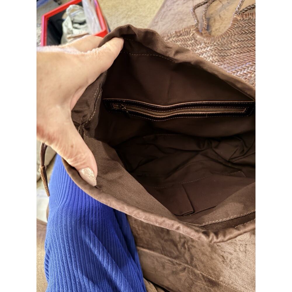 DarkBrown HandwovenLeather Basket Tote Bag BraidedHandles with Drawstring Insert - Picture 4 of 4